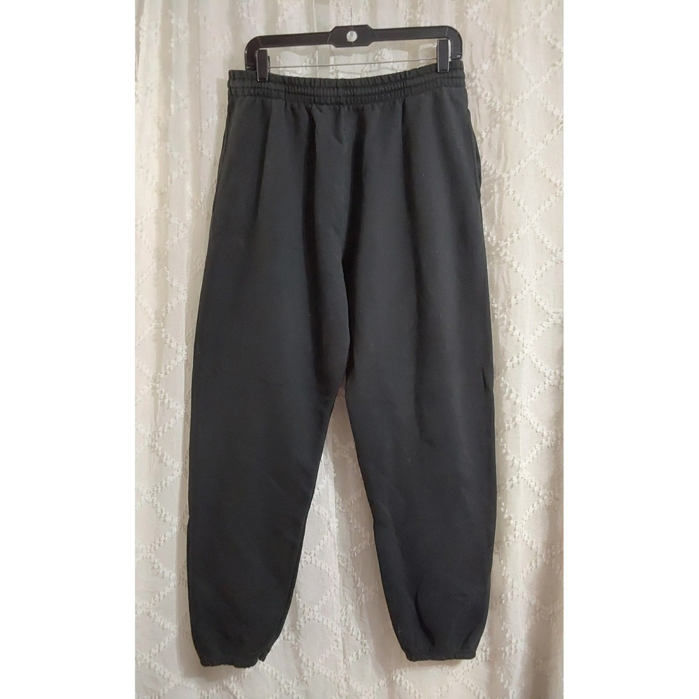 Fruit of the Loom Mens Large Black Fleece Jogger Sweatpants Elastic Waist Cuffs